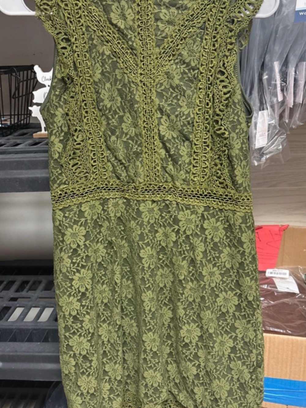 SHEIN Olive Green Lace Cap-Sleeve Dress